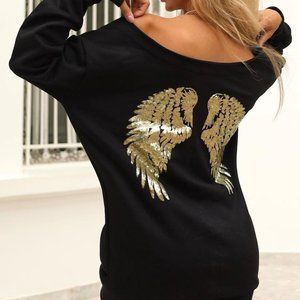 Wings Pattern Sequins Long Sleeve Top